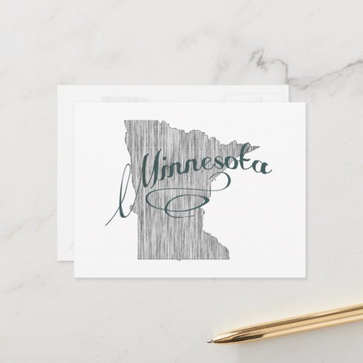 Minnesota Shaped Gray Typografie Name Briefkaart (Voorkant / Achterkant in situ)