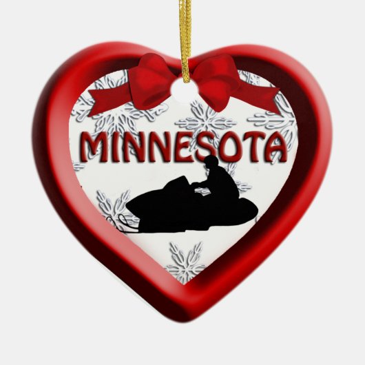 Minnesota Snowmobile Heart Kerstannament Keramisch Ornament (Voorkant)