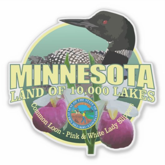 Minnesota Staat Vogel & Bloem Sticker (Voorkant)