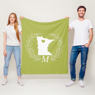 Minnesota-staatskaart met schaarblad monogram fleece deken