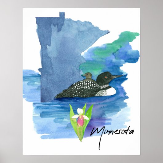 Minnesota Staatsvorm Loon Watervrouwenschoen Poster (Voorkant)