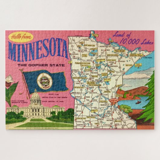 Minnesota State 20x30 kaartpuzzel Legpuzzel (Horizontaal)