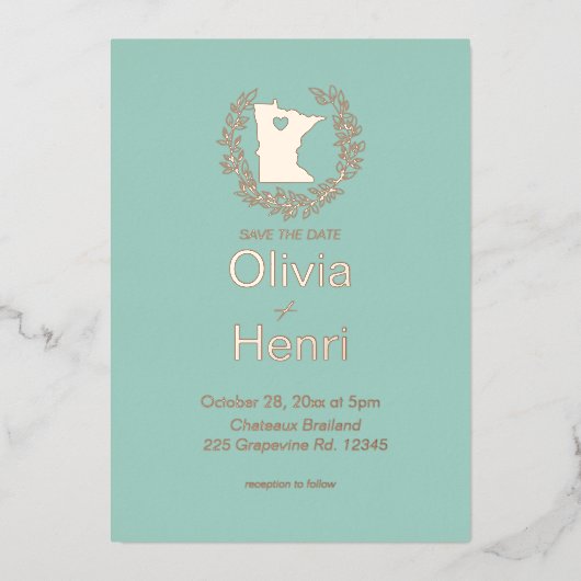 Minnesota State Destination Wedding Folie Uitnodiging (Voorkant)