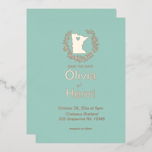 Minnesota State Destination Wedding Folie Uitnodiging (Voorkant / Achterkant)