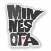 Minnesota State Kaart Typografisch met Hart Sticker (Voorkant)