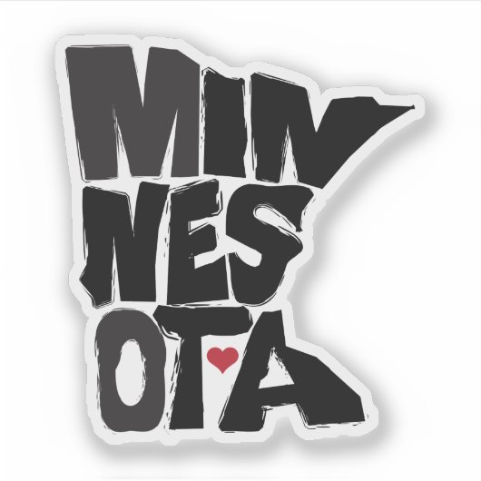 Minnesota State Kaart Typografisch met Hart Sticker (Voorkant)
