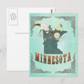 Minnesota State Map - Turquoise Blue Briefkaart (Voorkant / Achterkant)