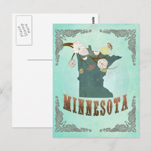  Minnesota State Map - Turquoise Blue Briefkaart (Voorkant / Achterkant)