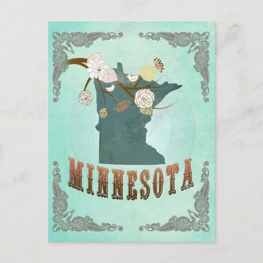 Minnesota State Map - Turquoise Blue Briefkaart (Voorkant)
