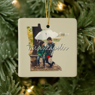 Minnesota State Photo insert and town name Keramisch Ornament