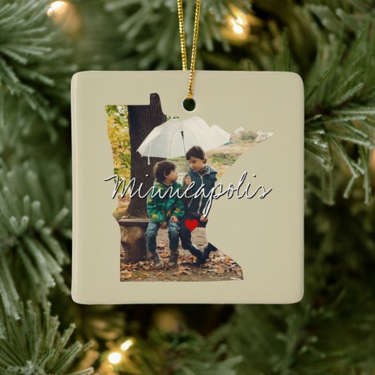 Minnesota State Photo insert and town name Keramisch Ornament (Boom)
