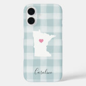 Minnesota State Silhouet Rustieke Mint Plaid Case-Mate iPhone Case (Achterkant)