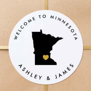 Minnesota Trouw Welkomststicker Label, Zwart, Goud Ronde Sticker