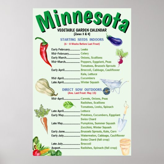 Minnesota Vegetable Garden Calendar Poster (Voorkant)