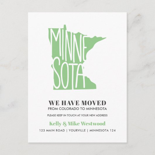 MINNESOTA We hebben New address New Home verplaats Briefkaart (Voorkant)