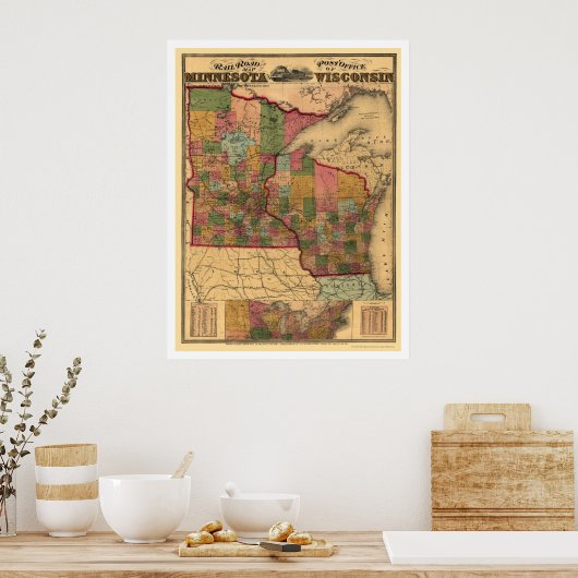 Minnesota & Wisconsin Railroad Map 1871 Poster (Keuken)