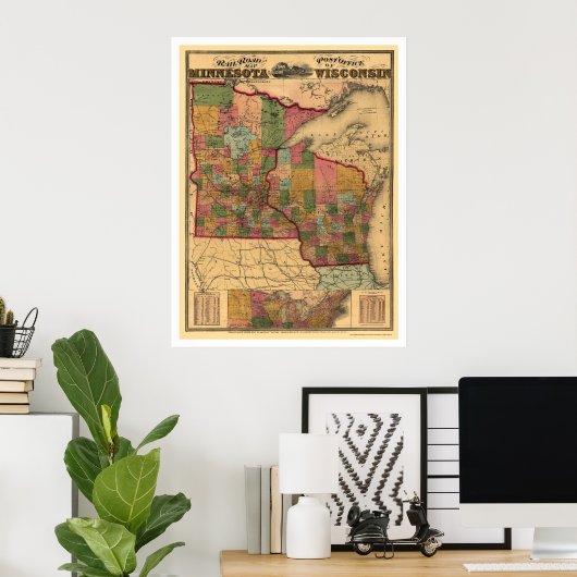 Minnesota & Wisconsin Railroad Map 1871 Poster (Thuiskantoor)