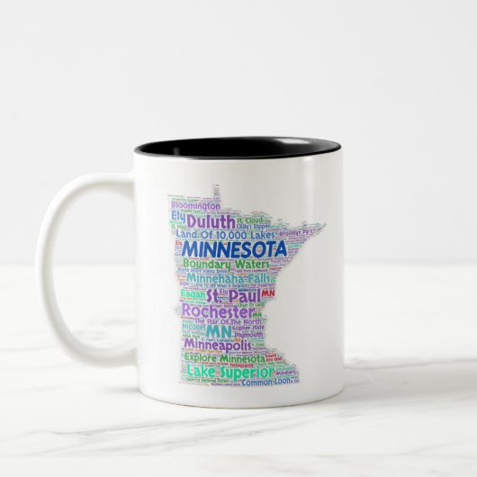 Minnesota Word Cloud Tweekleurige Koffiemok (Links)
