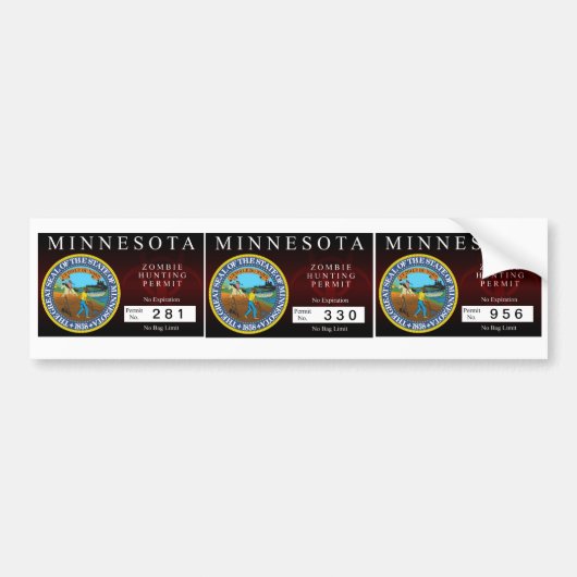 Minnesota Zombie Hunting Permit Bumpersticker (Voorkant)