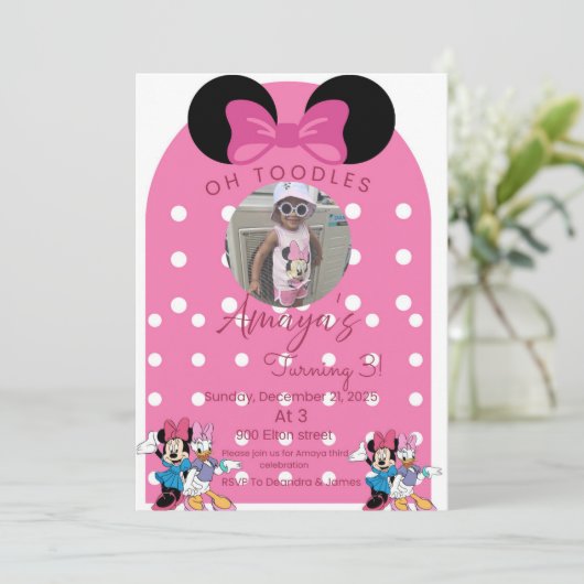 Minnie Mouse birthday invitations theme Kaart (Staand voorkant)