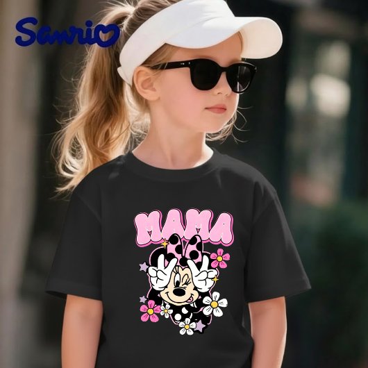 Minnie Mouse Mama Peace Sign Flowers Black T-Shirt