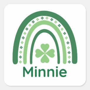 Minnie Name Clover Boho Rainbow Vierkante Sticker
