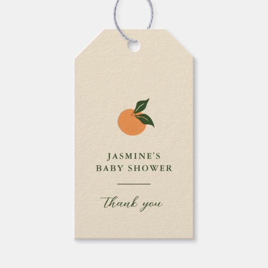Minnie Oranje Citrus Baby Shower Cadeaulabel (Voorkant)