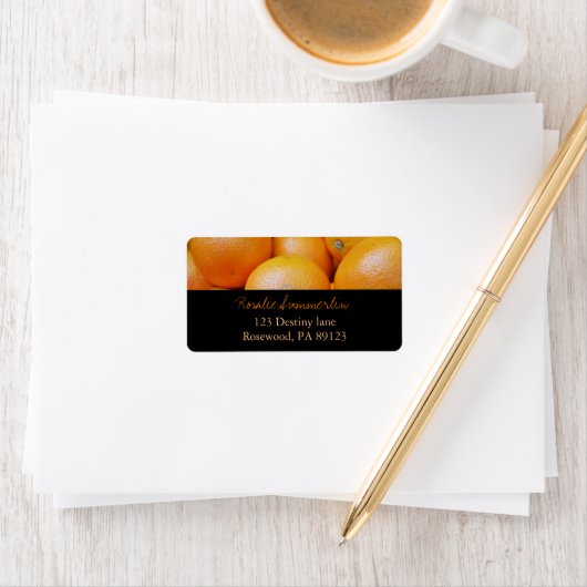 Minniemay sinaasappels + Zwart adreslabel Etiket (Insitu)