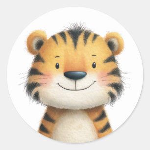 Minnige Tijgerwel Waterverf Illustratie Minimalist Ronde Sticker