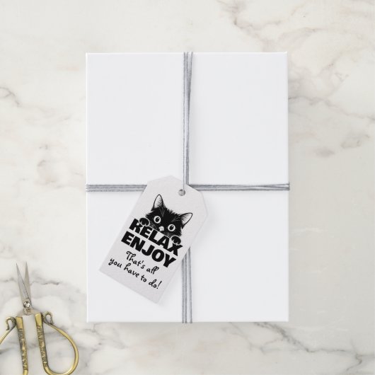 Minnimales ontwerp met cute kitty - KAT 1 Cadeaulabel (Met Touw)
