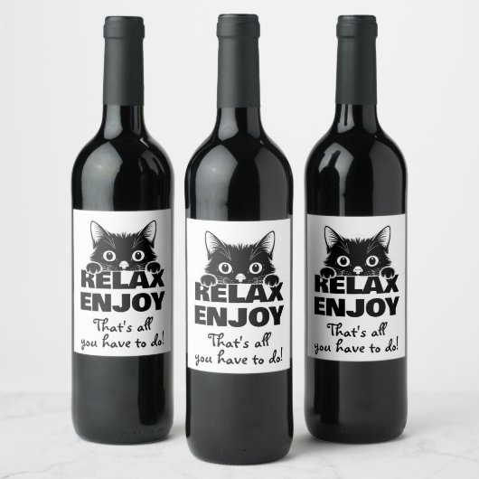 Minnimales ontwerp met cute kitty - KAT 1 Wijn Etiket (Flessen)
