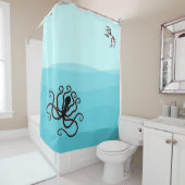 Minoïsche stijl zeegezicht octopus & zwaluwen douchegordijn (In situ)