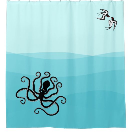 Minoïsche stijl zeegezicht octopus & zwaluwen douchegordijn (Voorkant)