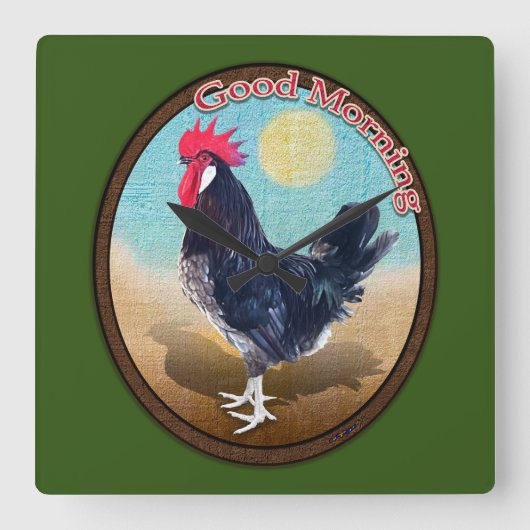 Minorca Rooster Goedemorgen Ovaal Vierkante Klok (Voorkant)