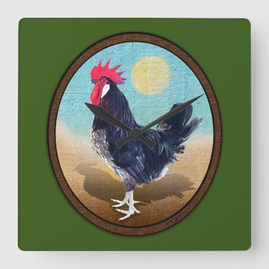 Minorca Rooster  Ovaal Vierkante Klok (Voorkant)