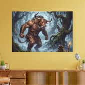 Minotaur Ontmoeting in het Nevelige Labyrint Canvas Afdruk (Insitu (Woonkamer))