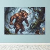 Minotaur Ontmoeting in het Nevelige Labyrint Canvas Afdruk (Insitu (Houten vloer))