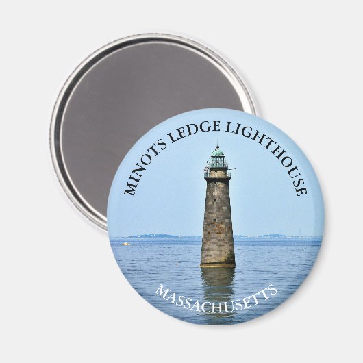Minots Ledge Lighthouse Massachusetts Round Magnet (Voorkant / Achterkant)