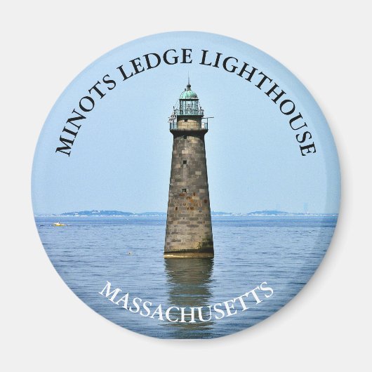 Minots Ledge Lighthouse Massachusetts Round Magnet (Voorkant)