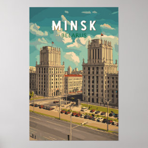 Minsk Wit-Rusland Illustratie Reis Kunst Vintage Poster