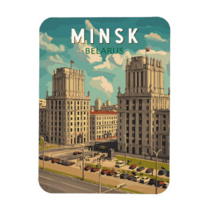 Minsk Wit-Rusland Illustratie Reizen Art Vintage Magneet