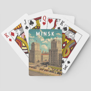 Minsk Wit-Rusland Illustratie Reizen Art Vintage Pokerkaarten
