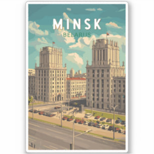Minsk Wit-Rusland Illustratie Reizen Art Vintage Sticker