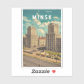 Minsk Wit-Rusland Illustratie Reizen Art Vintage Sticker (Vel)