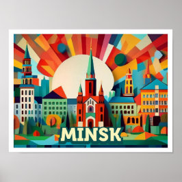 Minsk Wit-Rusland Reis artistiek kleurrijk Poster