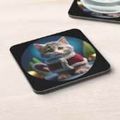 Minskin kitten in een kerstoutfit bier onderzetter (Linkerzijde)