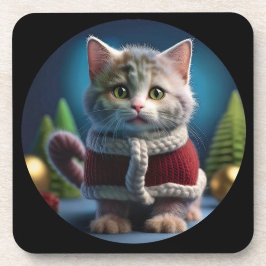 Minskin kitten in een kerstoutfit bier onderzetter (Voorkant)