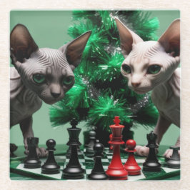 Minskin kitten in een kerstoutfit glazen onderzetter