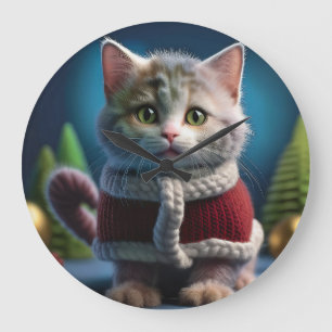 Minskin kitten in een kerstoutfit grote klok