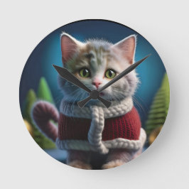 Minskin kitten in een kerstoutfit ronde klok